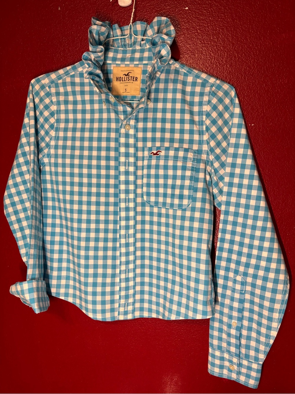 Hollister Blue and White Gingham Button-Down Shirt